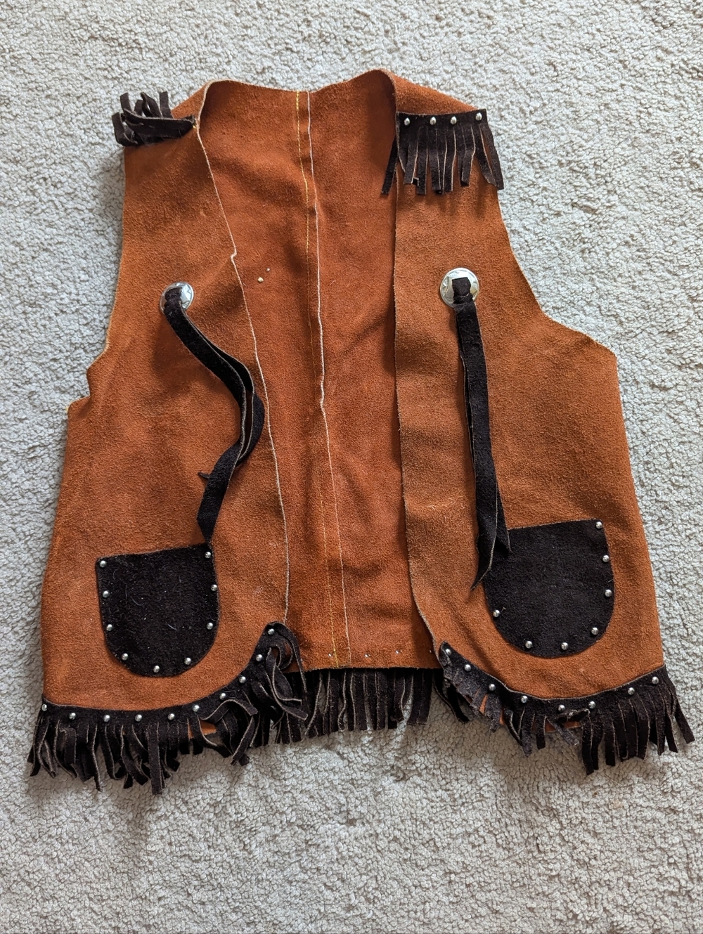 Kids Brown Suede Fringe Western Vest